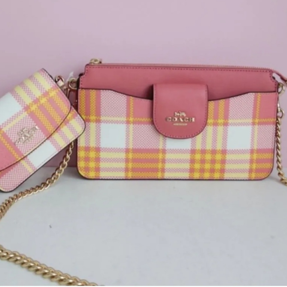 Coach Poppy Crossbody With Card Case With Garden Plaid Print